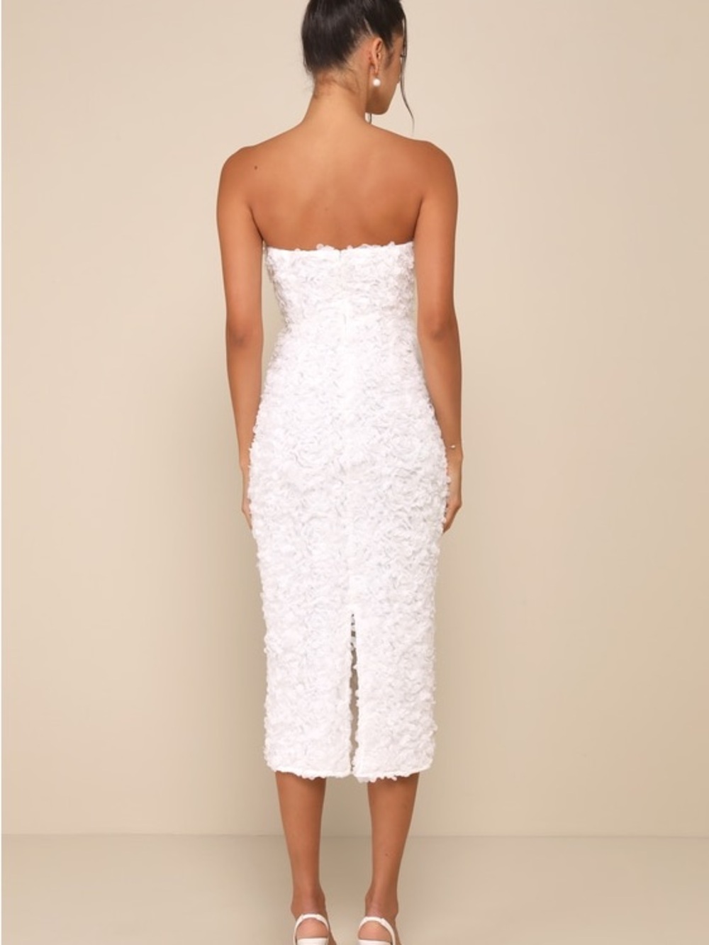 Lulus Gorgeous Mentality 3D Floral Strapless Midi Dress White - Picture 16 of 16